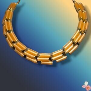 Vintage Signed Chapel Enamel Link Necklace Butterscotch Gold 46